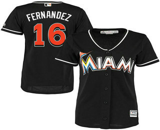 Women's Miami Marlins #16 Jose Fernandez Black Stitched MLB Cool Base Jersey