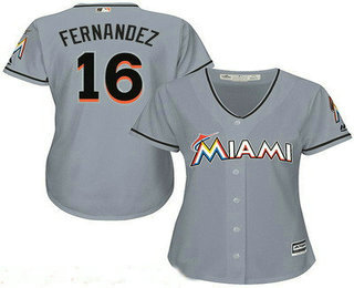 Women's Miami Marlins #16 Jose Fernandez Gray Road Stitched MLB Cool Base Jersey