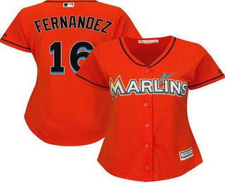 Women's Miami Marlins #16 Jose Fernandez Orange Stitched MLB Cool Base Jersey