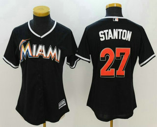 Women's Miami Marlins #27 Giancarlo Stanton Black Stitched MLB Cool Base Jersey