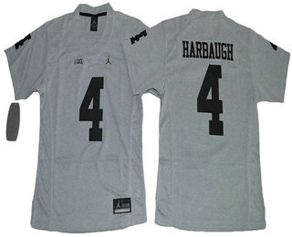 Women's Michigan Wolverines #4 Jim Harbaugh Gridiron Gray II Limited Stitched College Football Nike NCAA Jersey
