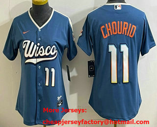 Women's Milwaukee Brewers #11 Jackson Chourio Blue 2026 City Connect Stadium Jersey