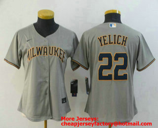 Women's Milwaukee Brewers #22 Christian Yelich Gray Stitched MLB Cool Base Nike Jersey