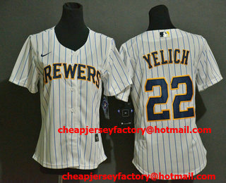 Women's Milwaukee Brewers #22 Christian Yelich White Stitched MLB Cool Base Nike Jersey