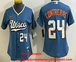 Women's Milwaukee Brewers #24 William Contreras Blue 2026 City Connect Stadium Jersey