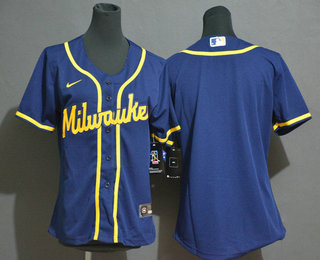 Women's Milwaukee Brewers Blank Navy Blue Stitched MLB Cool Base Nike Jersey