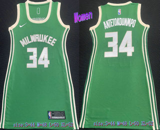 Women's Milwaukee Bucks #34 Giannis Antetokounmpo 2021 Green Swingman Stitched NBA Dress