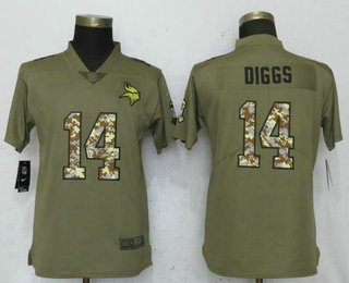 Women's Minnesota Vikings #14 Stefon Diggs Olive with Camo 2017 Salute To Service Stitched NFL Nike Limited Jersey