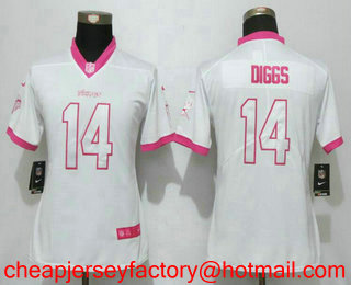 Women's Minnesota Vikings #14 Stefon Diggs White Pink 2016 Color Rush Fashion NFL Nike Limited Jersey