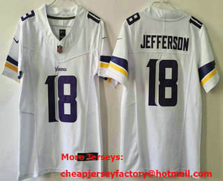 Women's Minnesota Vikings #18 Justin Jefferson Limited White FUSE Vapor Jersey