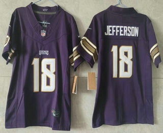 Women's Minnesota Vikings #18 Justin Jefferson Purple 2026 FUSE Rivalries Collection Limited Stitched Jersey