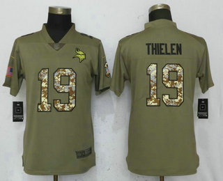Women's Minnesota Vikings #19 Adam Thielen Olive with Camo 2017 Salute To Service Stitched NFL Nike Limited Jersey
