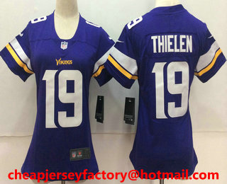 Women's Minnesota Vikings #19 Adam Thielen Purple 2017 Vapor Untouchable Stitched NFL Nike Limited Jersey