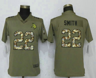 Women's Minnesota Vikings #22 Harrison Smith Olive with Camo 2017 Salute To Service Stitched NFL Nike Limited Jersey