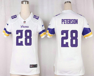 Women's Minnesota Vikings #28 Adrian Peterson White Road Stitched NFL Nike Game Jersey