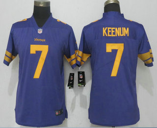 Women's Minnesota Vikings #7 Case Keenum Purple 2016 Color Rush Stitched NFL Nike Limited Jersey