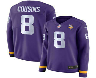 Women's Minnesota Vikings #8 Kirk Cousins Nike Purple Therma Long Sleeve Limited Jersey