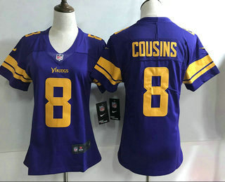 Women's Minnesota Vikings #8 Kirk Cousins Purple 2018 Color Rush Stitched NFL Nike Limited Jersey