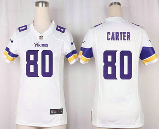 Women's Minnesota Vikings #80 Cris Carter White Road Stitched NFL Nike Game Jersey
