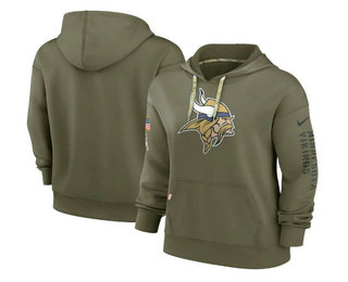 Women's Minnesota Vikings 2022 Olive Salute to Service Therma Performance Pullover Hoodie