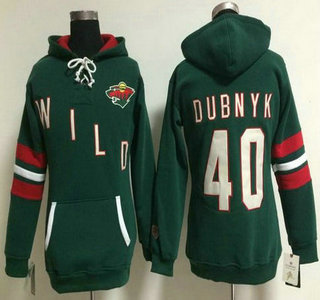 Women's Minnesota Wild #40 Devan Dubnyk Old Time Hockey Green Hoody