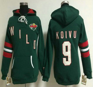Women's Minnesota Wild #9 Mikko Koivu Old Time Hockey Green Hoody