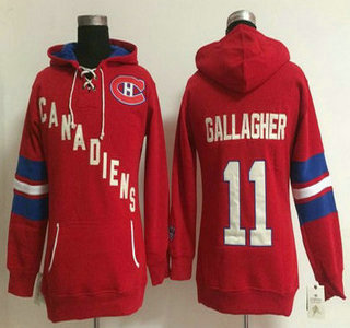 Women's Montreal Canadiens #11 Brendan Gallagher Old Time Hockey Red Hoodie
