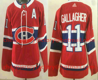 Women's Montreal Canadiens #11 Brendan Gallagher Red With A Patch Adidas Stitched NHL Jersey