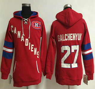 Women's Montreal Canadiens #27 Alex Galchenyuk Old Time Hockey Red Hoodie