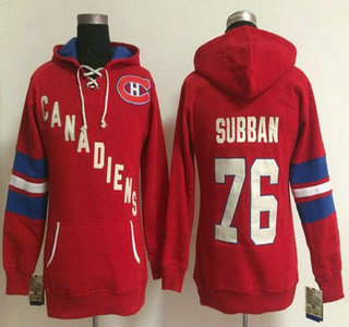 Women's Montreal Canadiens #76 PK Subban Old Time Hockey Red Hoodie