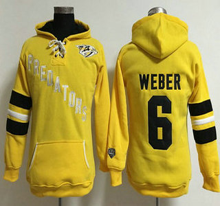 Women's Nashville Predators #6 Shea Weber Old Time Hockey Yellow Hoodie