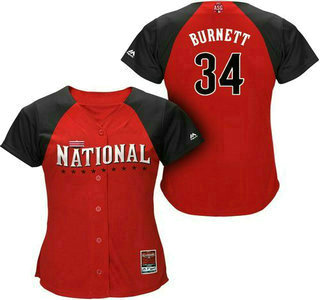 Women's National League Pittsburgh Pirates #34 A. J. Burnett Red 2015 All-Star Game Player Jersey
