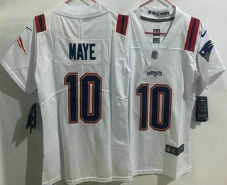 Women's New England Patriots #10 Drake Maye Limited White Vapor Jersey