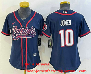 Women's New England Patriots #10 Mac Jones Navy With Patch Cool Base Stitched Baseball Jersey