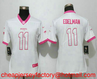 Women's New England Patriots #11 Julian Edelman White Pink 2016 Color Rush Fashion NFL Nike Limited Jersey