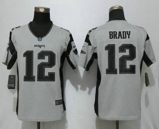 Women's New England Patriots #12 Tom Brady Gray Gridiron II Stitched NFL Nike Limited Jersey