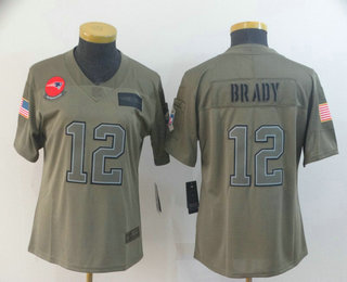 Women's New England Patriots #12 Tom Brady NEW Olive 2019 Salute To Service Stitched NFL Nike Limited Jersey