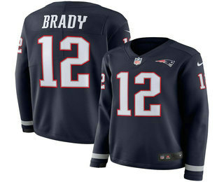 Women's New England Patriots #12 Tom Brady Nike Navy Therma Long Sleeve Limited Jersey