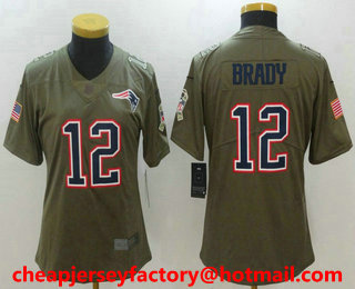 Women's New England Patriots #12 Tom Brady Olive 2017 Salute To Service Stitched NFL Nike Limited Jersey