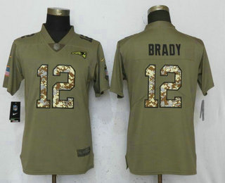 Women's New England Patriots #12 Tom Brady Olive With Camo 2017 Salute To Service Stitched NFL Nike Limited Jersey