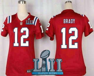 Women's New England Patriots #12 Tom Brady Red Alternate 2018 Super Bowl LII Patch Stitched NFL Nike Game Jersey