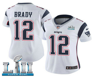 Women's New England Patriots #12 Tom Brady White 2018 Super Bowl LII Patch Vapor Untouchable Stitched NFL Nike Limited Jersey