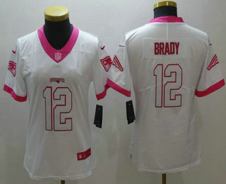 Women's New England Patriots #12 Tom Brady White Pink 2016 Color Rush Fashion NFL Nike Limited Jersey
