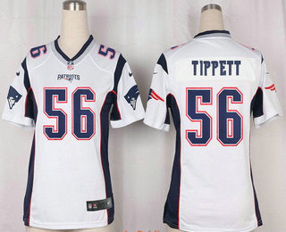 Women's New England Patriots #56 Andre Tippett NEW White Road Stitched NFL Nike Game Jersey