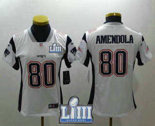 Women's New England Patriots #80 Danny Amendola White 2019 Super Bowl LIII Patch Vapor Untouchable Stitched NFL Nike Limited Jersey