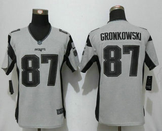 Women's New England Patriots #87 Rob Gronkowski Gray Gridiron II Stitched NFL Nike Limited Jersey
