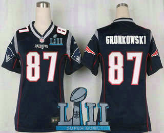 Women's New England Patriots #87 Rob Gronkowski NEW Navy Blue Team Color 2018 Super Bowl LII Patch Stitched NFL Nike Game Jersey