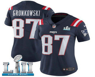 Women's New England Patriots #87 Rob Gronkowski Navy Blue 2018 Super Bowl LII Patch Color Rush Stitched NFL Nike Limited Jersey