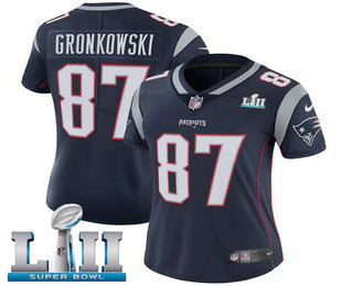 Women's New England Patriots #87 Rob Gronkowski Navy Blue 2018 Super Bowl LII Patch Vapor Untouchable Stitched NFL Nike Limited Jersey