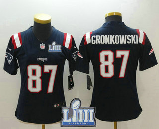 Women's New England Patriots #87 Rob Gronkowski Navy Blue 2019 Super Bowl LIII Patch Color Rush Stitched NFL Nike Limited Jersey